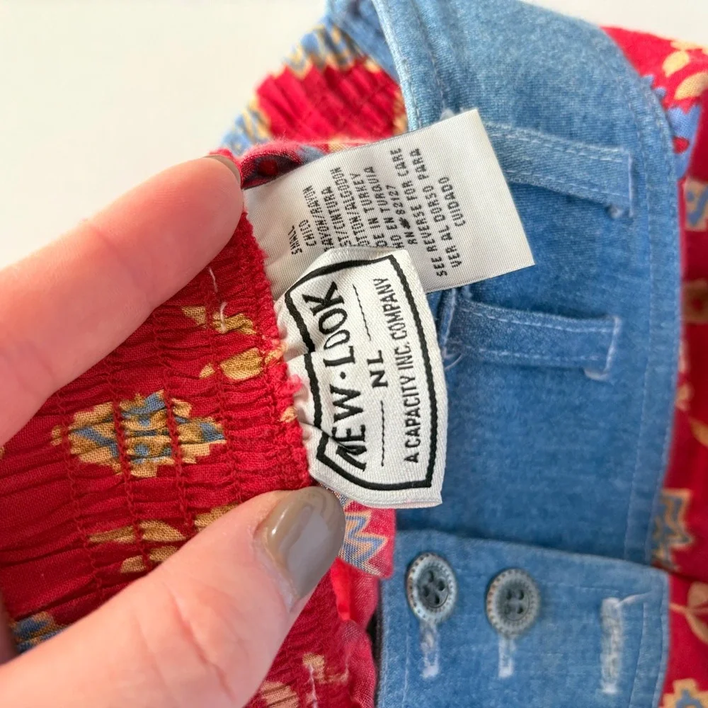 New Look NL Maxi Skirt Women Small Red Paisley Button‎ Front Boho Chambray Waist